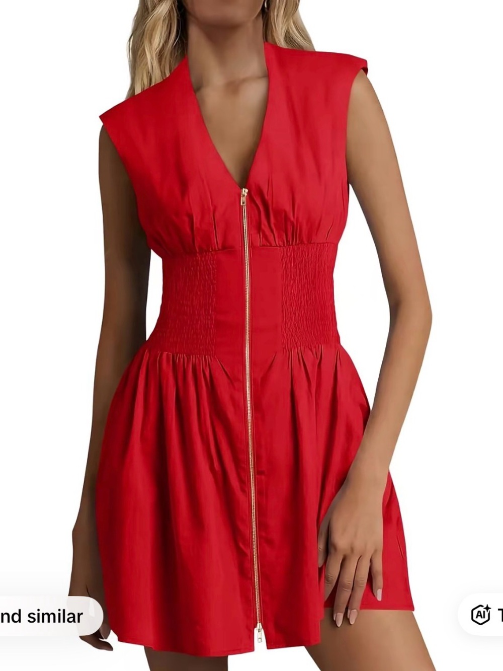 Red Zip-Front V-Neck Women’s Dress
